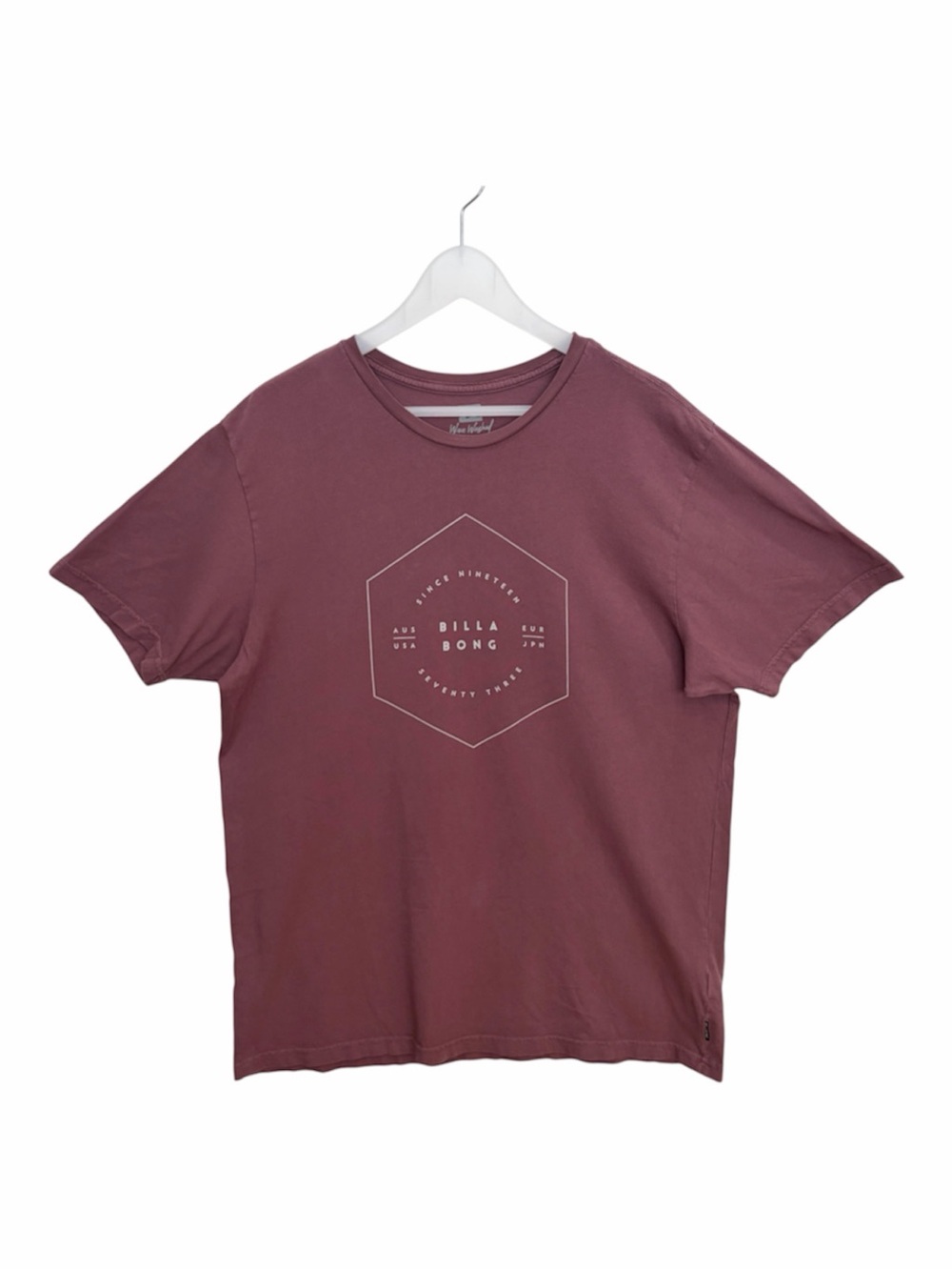 Billabong Wave Washed Mens Size XL Fig Maroon T Shirt Tailored Fit